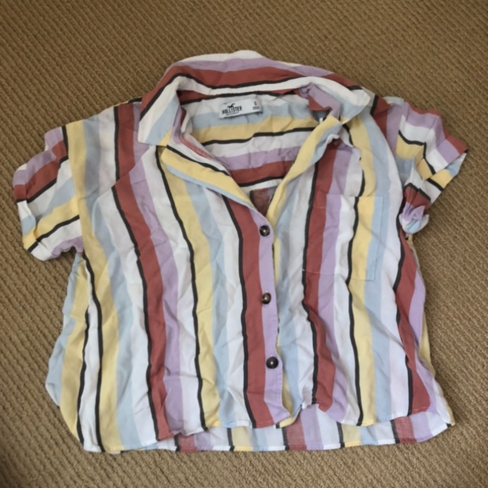 Hollister Striped Cropped Button Up